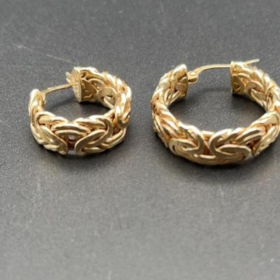 14K Yellow Gold Braided Hoop Earrings | Marked AK 14K Turkey | 4.33g Total Weight