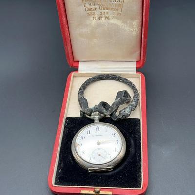 Union Horlogère Silver Pocket Watch | 0.800 Swiss Case | 1927 Engraving | Cravanzola Rome Box