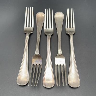 English Sterling Silver Forks | Set of 5 | 355g Total Weight | Hallmarked | Monogrammed A.G.W.