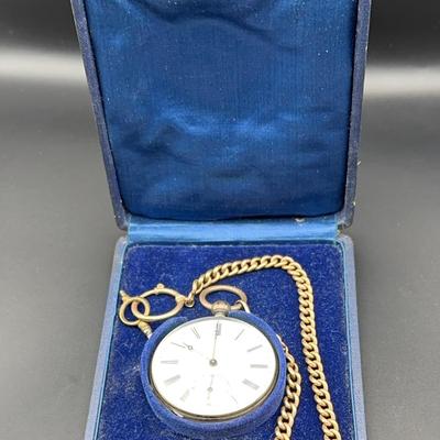 Antique French Pocket Watch | Key-Wind | Cylindre Dial | Original Box & Chain | Stamped 800