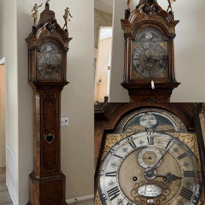 Antique Dutch Longcase Clock | Abraham Bruijckens, Amsterdam | Moon Phase Dial | Burl Walnut Case