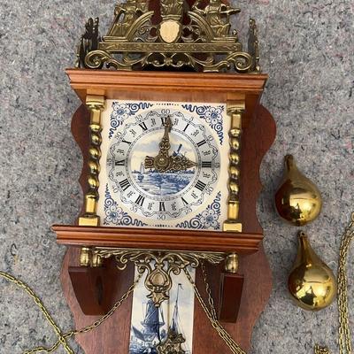 Franz Hermle Dutch Zaanse Wall Clock – Delft Tile, Brass Crest, Weights, Chain, West Germany