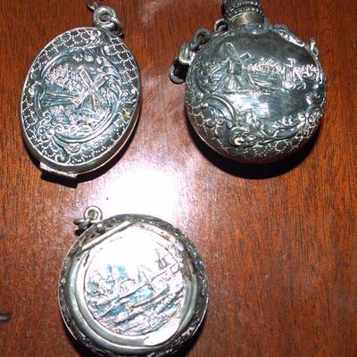 Sale Photo Thumbnail #237: ANTIQUE ART NOUVEAU (1890) STERLING CHATELAINE WITH 7 DANGLING ITEMS