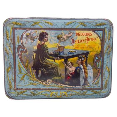 Sale Photo Thumbnail #256: RARE 1910 BELLES ART LITHOGRAPH BISQUIT TIN
