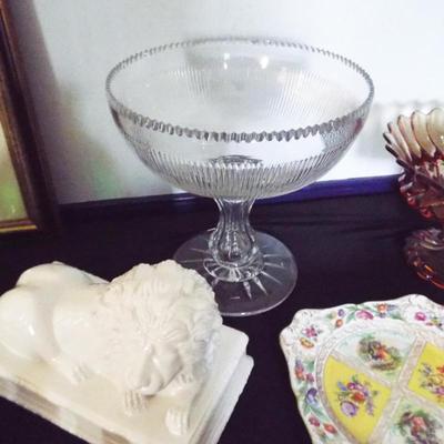 1940’S EAPG ZIPPER EDGE ETCHED LARGE COMPOTE BOWL