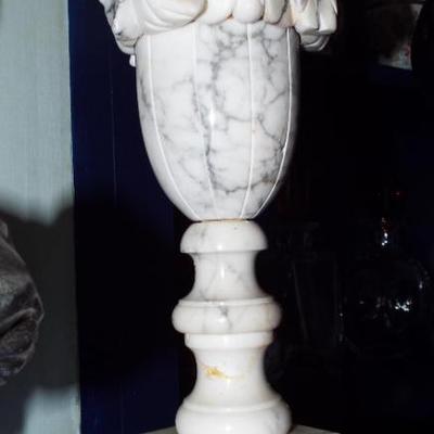 ANTIQUE CARVED CARRERA MARBLE BULBOUS TALL LAMP TO BE SOLD AS A PAIR