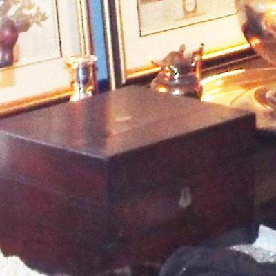 ANTIQUE LAP DESK - OPENS UP HAVING A SLANTED WRITING SURFACE 