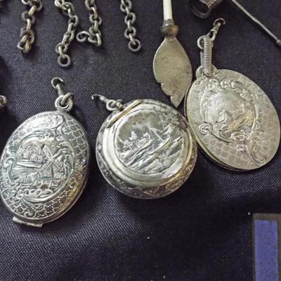 ANTIQUE ART NOUVEAU (1890) STERLING CHATELAINE WITH 7 DANGLING ITEMS