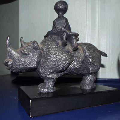 JOURNEY GIRL ON RHINO BY GRACIELA RODO BOULANGER METAL FIGURE