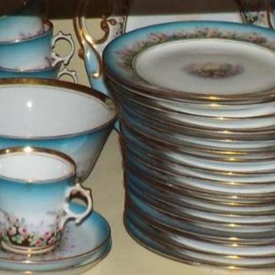 Sale Photo Thumbnail #130: 1940’S BAVARIAN WHITE WITH AQUA BLUE AND PINK LITTLE FLOWERS MASSIVE DINNERWARE SET (BRING OWN PACKING MATERIALS)