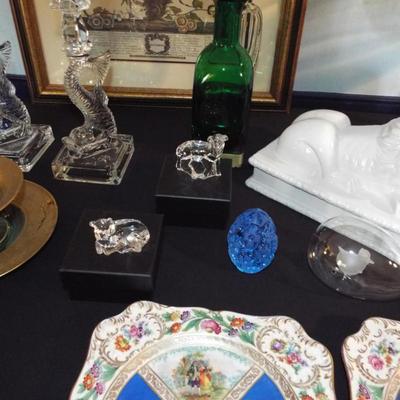 LITTLE WATERFORD ANIMAL FIGURES, CARVED CRYSTAL EGG AND MORE