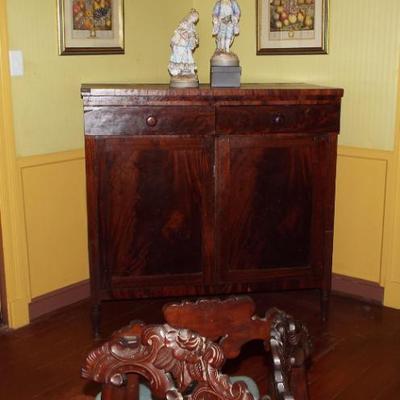 Sale Photo Thumbnail #175: ANTIQUE 19TH C. FLAME MAHOGANY DRAWER & DOOR CABINET
