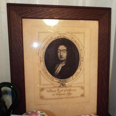 RARE WILLIAM BYRD OF WESTOVER VIRGINIA ENGRAVED BY K. HOLMES, SECOND IMPRESSION AND AFTER THE "BRANDON" PORTRAIT