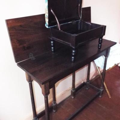 Sale Photo Thumbnail #204: ANTIQUE MAHOGANY FLIP TOP TABLE WITH FRAMED BASE
VINTAGE UPHOLSTERED HINGED BOX
