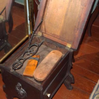 Sale Photo Thumbnail #230: ANTIQUE VICTORIAN  SHOESHINE KIT WOODEN BOX WITH SHOE FORM