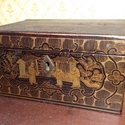 Sale Photo Thumbnail #239: PERSIAN WOODBURNED ETCHING WOODEN BOX