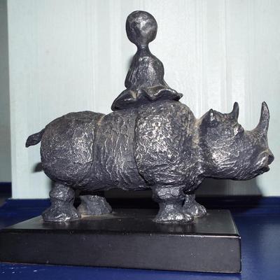RARE* JOURNEY GIRL ON RHINO BY GRACIELA RODO BOULANGER METAL FIGURE