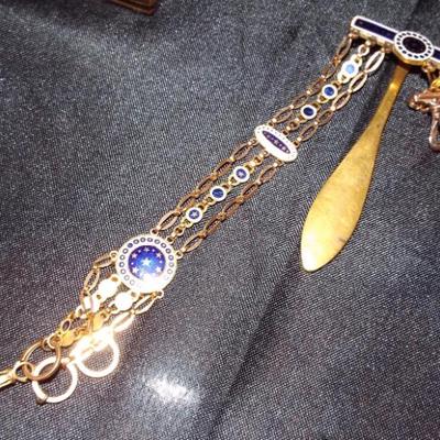 GOLDEN AND BLUE ENAMEL CHATELAINE