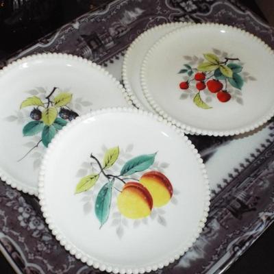 Sale Photo Thumbnail #101: WESTMORELAND MILK GLASS WITH BEADED EDGE FRUIT PLATES