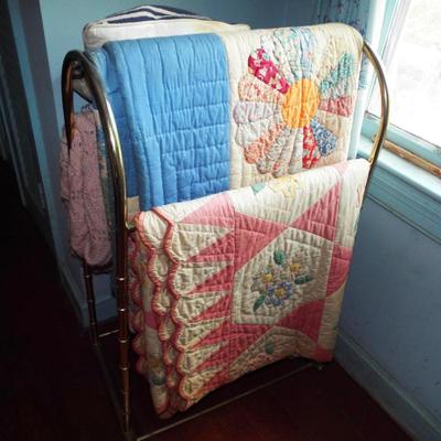 Sale Photo Thumbnail #211: BRASS QUILT RACK AND MANY QUILTS MADE BY THE FAMILY
