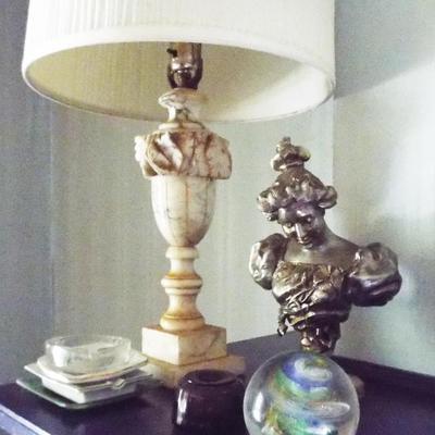 Sale Photo Thumbnail #217: ANTIQUE CARVED CARRERA MARBLE BULBOUS TALL LAMP TO BE SOLD AS A PAIR