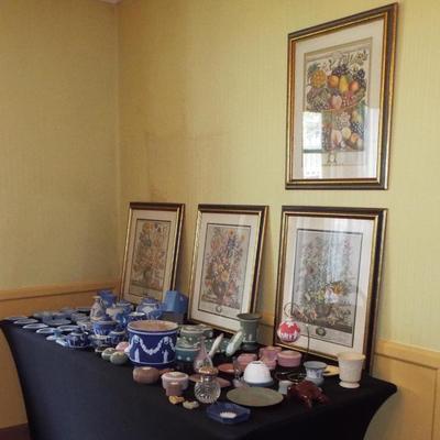 VINTAGE COLONIAL WILLIAMSBURG ROBERT FURBER FRUIT & FLOWER PRINTS AND ASSORTED WEDGWOOD PIECES