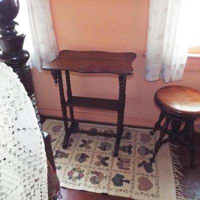 Sale Photo Thumbnail #196: ANTIQUE SMALL TRESTLE TABLE WITH TURNED POSTS SHAPED TOP