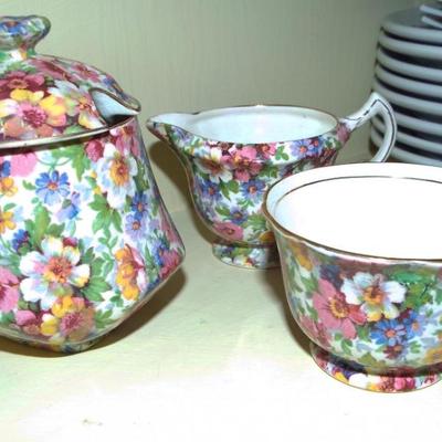 Sale Photo Thumbnail #135: OLD FOLEY "DU BARRY" ENGLISH CHINTZ TEA SERVICE 3 PIECES CHINTZ SET