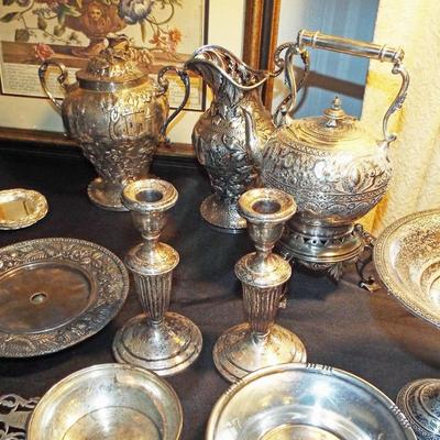 STERLING WEIGHTED FLUTED CANDLEHOLDERS AND OTHER STERLING PIECES