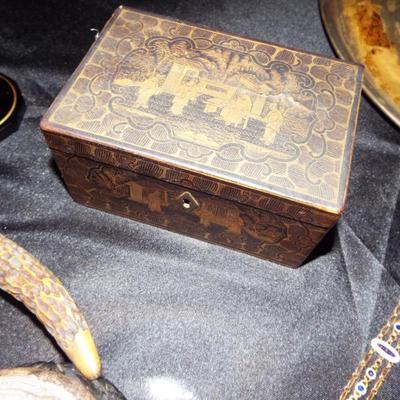 JAPANESE ETCHED WOODEN BOX