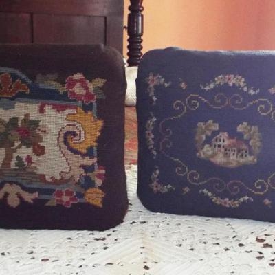 Sale Photo Thumbnail #194: TWO ANTIQUE NEEDLEPOINT STOOLS