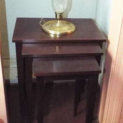Sale Photo Thumbnail #203: VINTAGE THREE STACKING MAHOGANY FEDERAL DESIGN TABLES