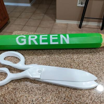 Decorative scissors and pencil
