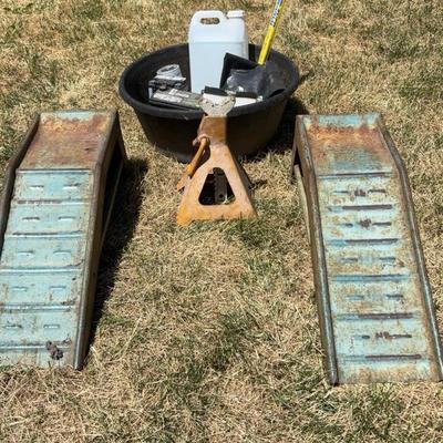 Mixed Lot Of Car Parts & Accessories Incl. Ramps & Jack Stand