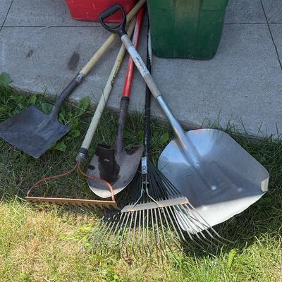 Yard Tools & 4 Bins Misc. Building Materials