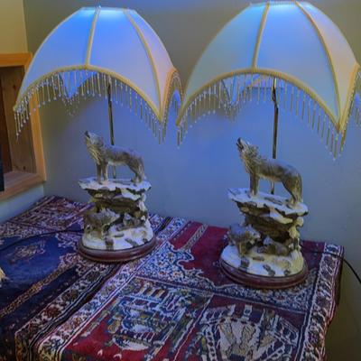 Pair Of Wolf Lamps