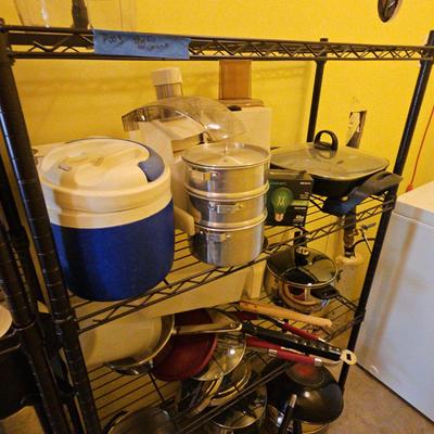 Metal Shelf & Variety of Kitchen Items