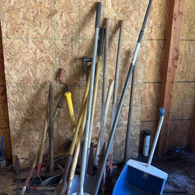 Lot Of Tools For Yard Work - Shovels, Hand Tamper, Post Hole Digger, Pick Axes, Etc.