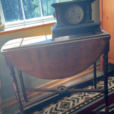 Antique Table With Antique Clock