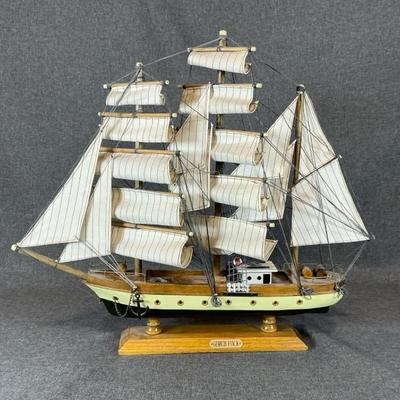 Vintage Wooden Model Of The Gorch Fock Tall Three Masted Sailing Ship