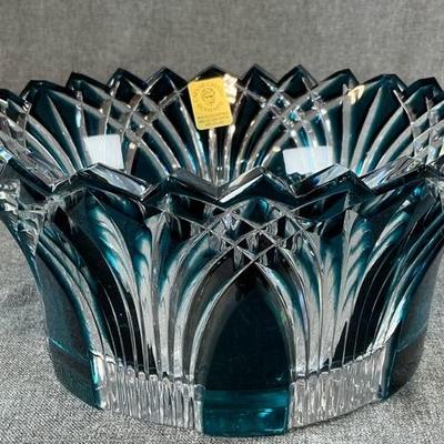 Caesar Crystal Bohemiae GOTHIC Large Canistrum Bowl In Azure