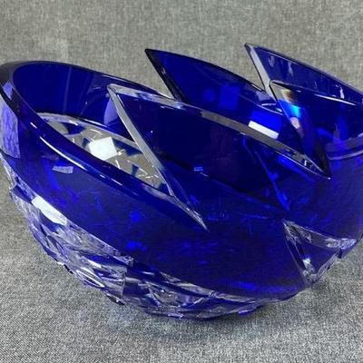 Caesar Crystal Bohemiae NEPTUNE Large Apple Bowl In Cobalt