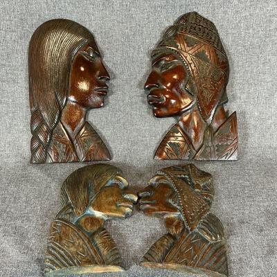 Four Vintage Aymara Hand Carved Wooden Plaques