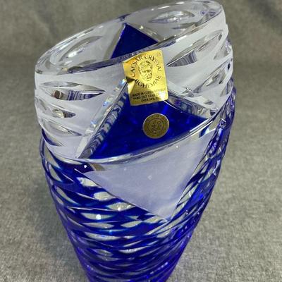 CAESAR CRYSTAL BOHEMIAE Mirage Medium Chamber Vase By Kunst in Cobalt