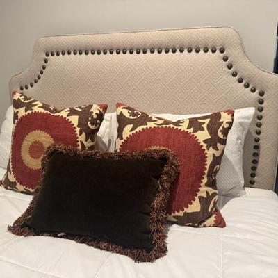 Studded MCM design headboard queen bed and mattress 