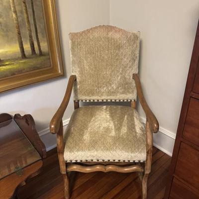 Solid wood quilted and studded  chair 