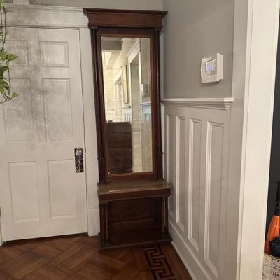 Antique tree w distressed mirror and marble top