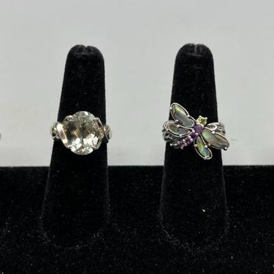 4 Sterling Rings, Faceted Green Stones