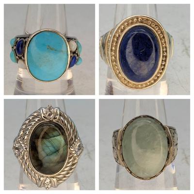 4 Sterling Rings, Blue Stones