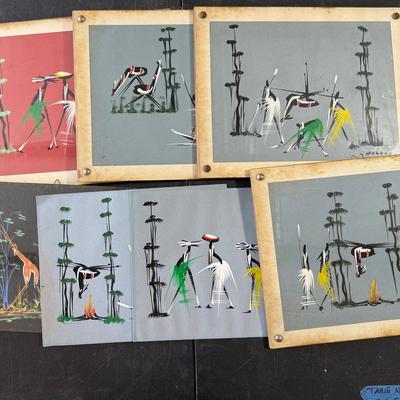 Lot Of 7 Hand Painted Gouache Paintings From Africa